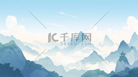 中国风群山连绵的山峰插画3