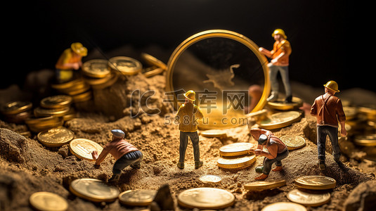 硬币翻转插画图片_微型金币矿挖掘硬币插画设计