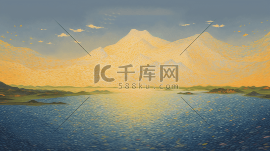 彩色艺术感湖面风景插画25