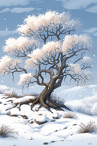 冬天树挂风景手绘唯美插画