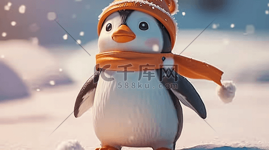 企鹅冰雪插画图片_冬季立体卡通戴帽子企鹅插画14