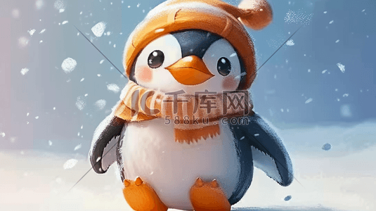 企鹅冰雪插画图片_冬季立体卡通戴帽子企鹅插画11