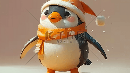 企鹅冰雪插画图片_冬季立体卡通戴帽子企鹅插画12