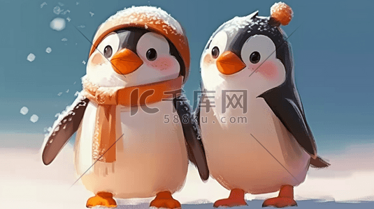 企鹅冰雪插画图片_冬季立体卡通戴帽子企鹅插画15