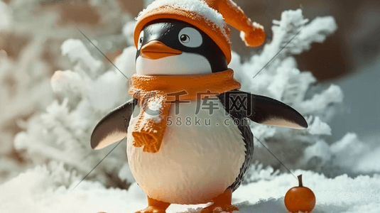 企鹅冰雪插画图片_冬季立体卡通戴帽子企鹅插画6