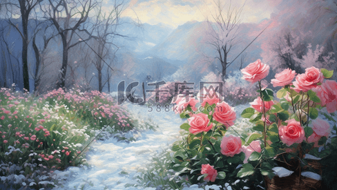 玫瑰月季花卉户外自然风景唯美花园素材