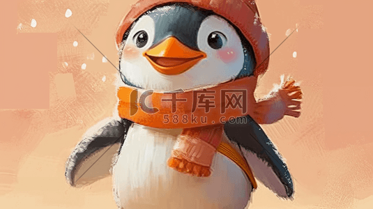 企鹅冰雪插画图片_冬季立体卡通戴帽子企鹅插画4
