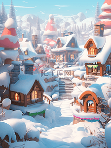 圣诞海报绿色插画图片_童话小镇手绘雪景唯美插画海报
