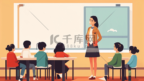 教室小学生老师上课教学课堂插画图片