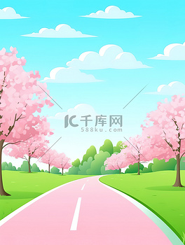 春天的美丽樱花大道插画海报