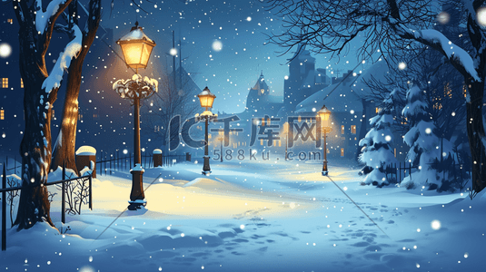 唯美冬天夜晚下雪房屋道路风景插图18