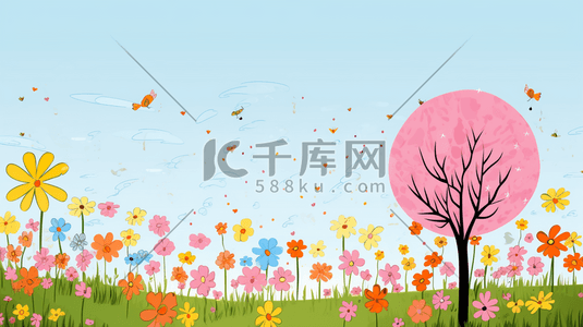 彩色春天鸟语花香的插画6
