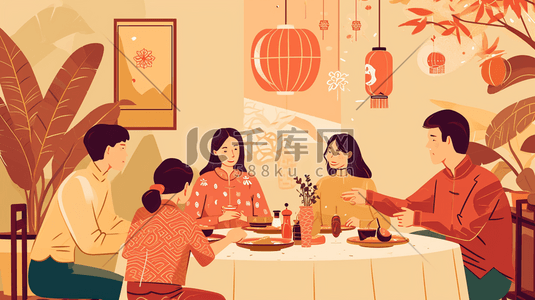 扁平化食物插画图片_彩色扁平化中国春节团圆饭美食插画21