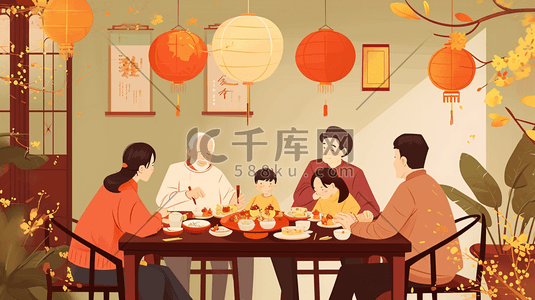 彩色扁平化中国春节团圆饭美食插画29