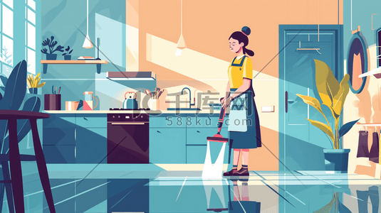 打扫厨房的人物插画9