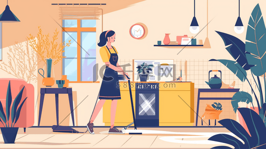 厨房人物人物插画图片_打扫厨房的人物插画15