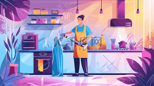 厨房人物人物插画图片_打扫厨房的人物插画22