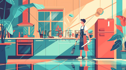 厨房人物人物插画图片_打扫厨房的人物插画3