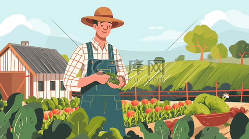 菜园里干活的农民伯伯插画21