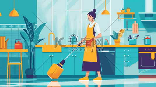打扫厨房的人物插画12