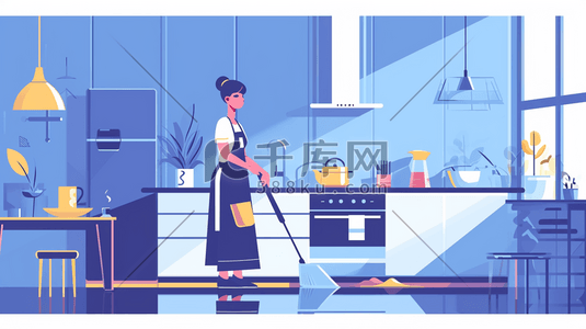 打扫厨房的人物插画1