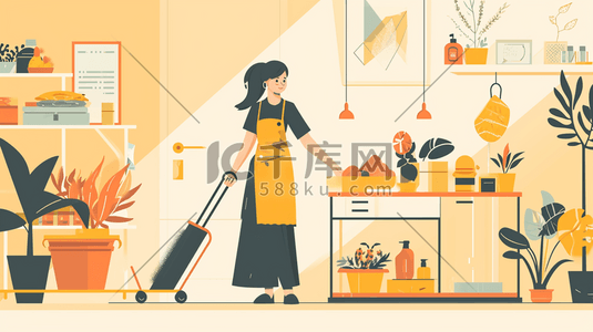 厨房人物人物插画图片_打扫厨房的人物插画19