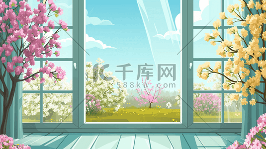 手绘扁平化窗台摆放花卉盆栽4插画素材