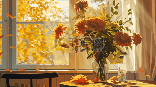 水彩春季窗台摆放的花卉盆栽的插画6