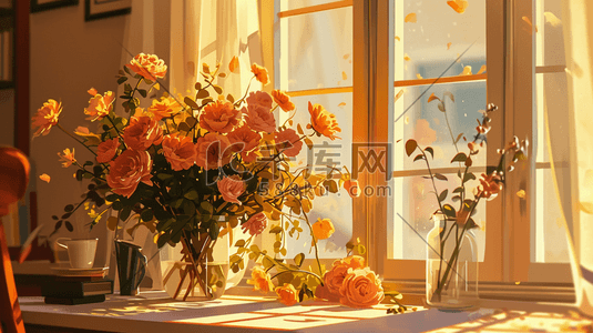 水彩春季窗台摆放的花卉盆栽的插画10