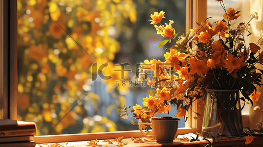 水彩春季窗台摆放的花卉盆栽的插画12