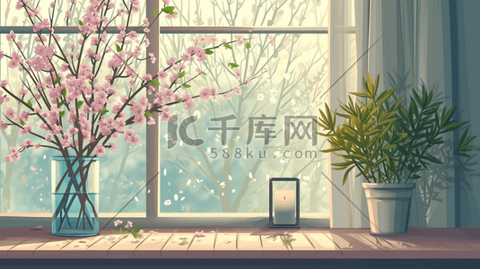 手绘扁平化窗台摆放花卉盆栽11插图