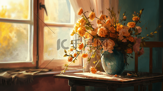水彩春季窗台摆放的花卉盆栽的插画16