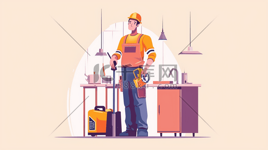 技术工人安装厨房工作插画24