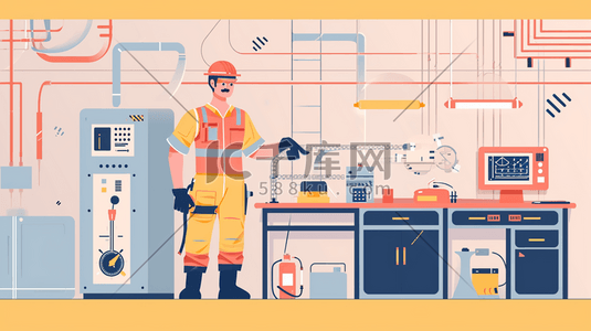 安装工人插画图片_技术工人安装厨房工作插画23