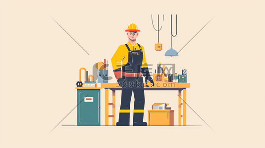 安装工人插画图片_技术工人安装厨房工作插画16