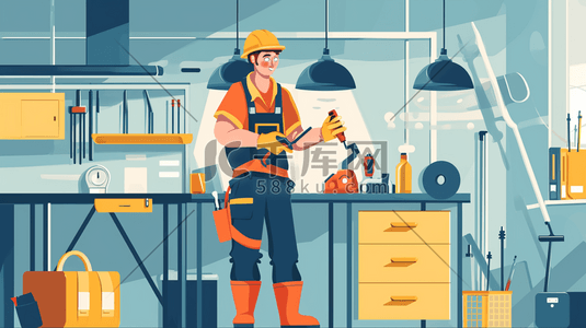 装修工人插画图片_技术工人安装厨房工作插画11