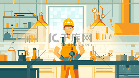 安装工人插画图片_技术工人安装厨房工作插画17