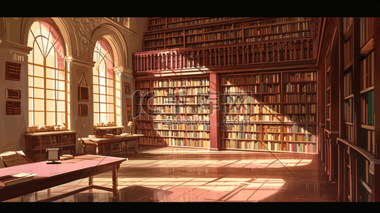 欧式建筑学校图书室书架文化底蕴的插画1