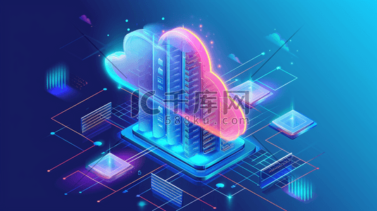 商务云数据科技插画图片_蓝色科技化云数据云储存插画1
