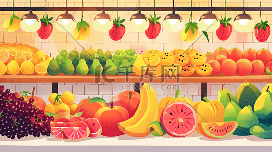 相亲x展架插画图片_手绘精致水果店各种各样水果插画7
