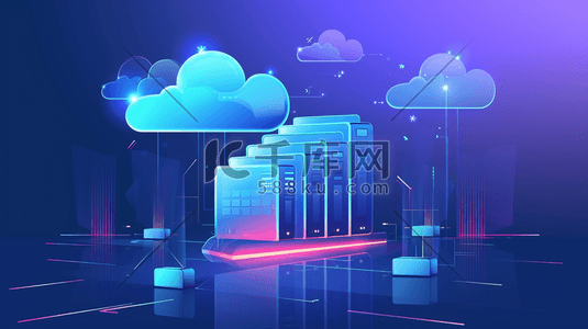 商务云数据科技插画图片_蓝色科技云服务云数据云端插画10