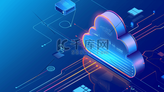 商务云数据科技插画图片_蓝色科技云服务云数据云端插画2