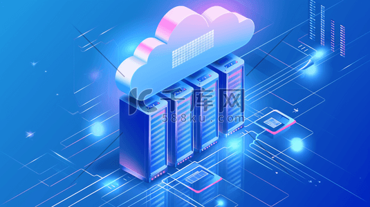 商务云数据科技插画图片_蓝色科技云服务云数据云端插画7