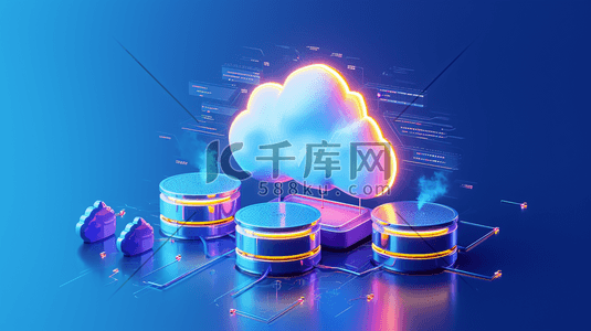蓝色科技云服务云数据云端插画3