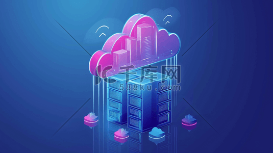 蓝色科技云服务云数据云端插画13