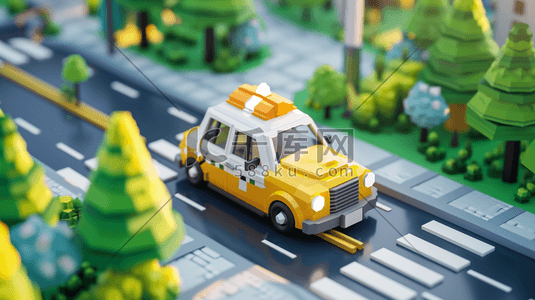城市街道卡通插画图片_卡通立体城市建设公路上出租车的插画1