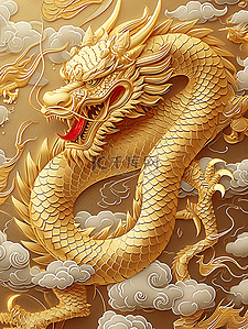 新年龙年插画金色雕刻海报