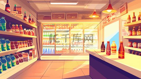 扁平化彩色超市便利店饮料区的插画13