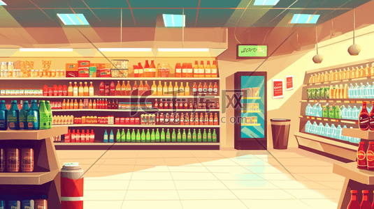 扁平化彩色超市便利店饮料区的插画1