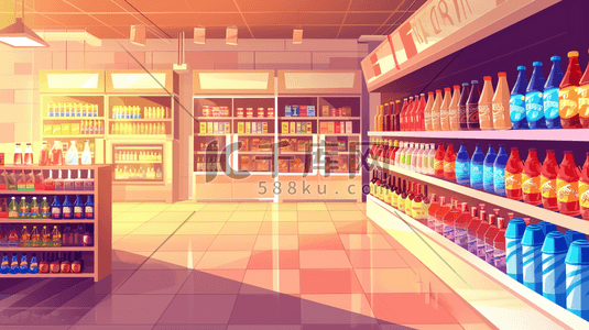 饮料.酒水插画图片_扁平化彩色超市便利店饮料区的插画5